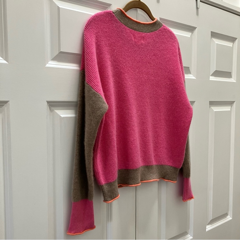 Maeve Anthropologie 100% Cashmere Colorblock Sweater Waffle Knit Pink Large - Picture 11 of 14
